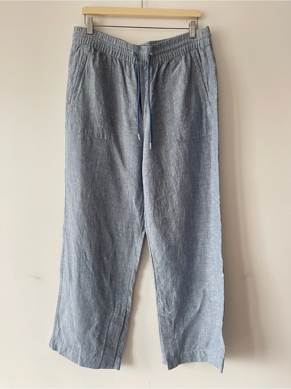 Athleta Retreat Linen Wide Leg Pants Chambray Blue 14